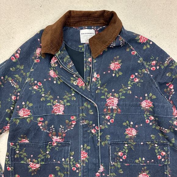 Raisonnel Floral Printed Utility Jacket Women's M Navy Blue Full Zip Workwear - Picture 4 of 8